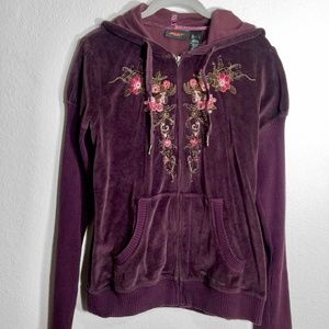 dkny active mauve purple velvet embroidered hoodie